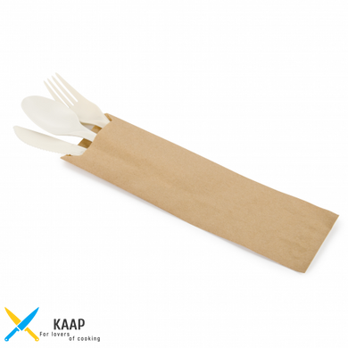 Набір столових приборов (кладка вилка Нож) в індивідуальний паперової упаковке крафт еко з кукурудзяного крохмалю