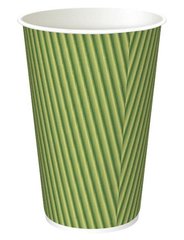 Склянка одноразова гофрована 540 мл 90х136 мм двошаровий паперовий білий/зелений