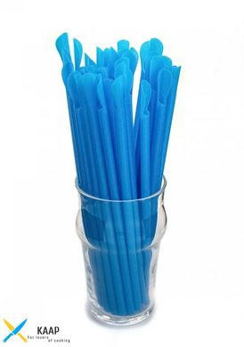 Трубочка для коктейлю із лопаткою, блакитна 6×200 мм