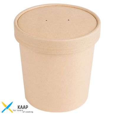 Емкость одноразовая для супа/мороженого с крышкой 480 мл. 9,7х7,5х10 см. 25 шт/уп. бумажная, крафт