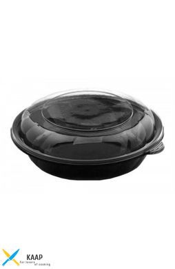 Контейнер полипропиленовый для других блюд (под хинкали) черный с купольной полупрозрачной крышкой