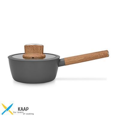 Ківш Fissman ARIA 16x7,5 см/1,2 л зі скляною кришкою з антипригарним покриттям.