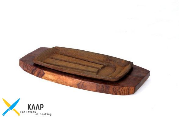 Сковорода чугунная прямоугольная на деревянной подставке 205*125 мм (шт)