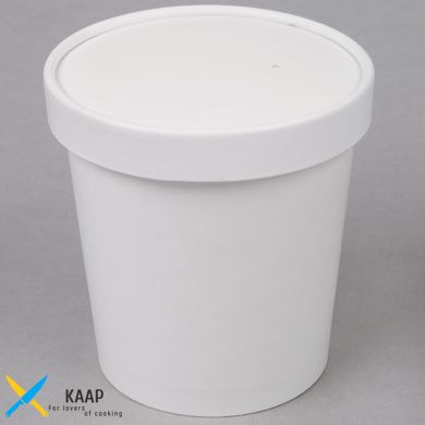 Емкость одноразовая для супа/мороженого с крышкой 480 мл. 9,7х7,5х10 см. 25 шт/уп. бумажная, белая