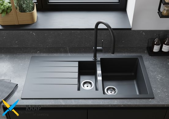 Мийка кухонна Hansgrohe S52, граніт, прямокутник, з крилом, 980х480х190 мм, чаша — 1.5, врізна, сірий