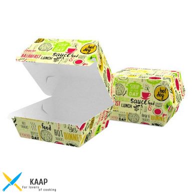 Упаковка для бургера 120х120/146х146х93 мм Maxi Светлая с рисунком бумажная разборная
