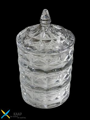 Цукорниця-Конфетниця 3-ярусна скляна по 400 мл 13х23 см "Тріо-2" прозора 102-010