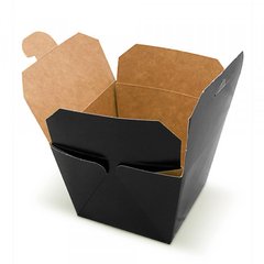 Коробка бумажная для лапши ВОК 700 мл | Черная/Крафт 1PE 85х85х82,5 мм