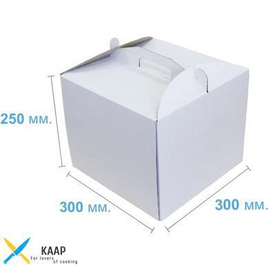 Коробка для торта с ручкой 300х300х250 мм белая картонная (бумажная)