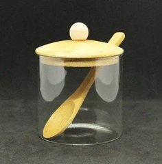Сахарница 250 мл стеклянная с ложкой и крышкой бамбуковой "Бамбуковая Жемчужина", 16504-3