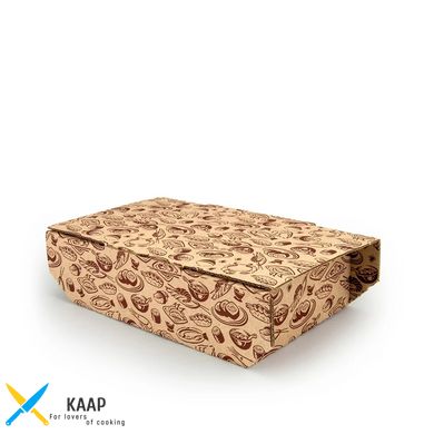 Коробка паперова для снеків, нагетсів Крафт 1PE (ст. дизайн) 165х110х50 мм