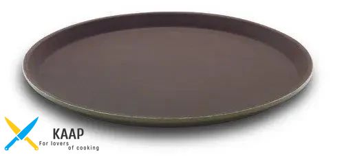 Поднос для официанта 40 см. из стекловолокна нескользящий коричневый круглый.